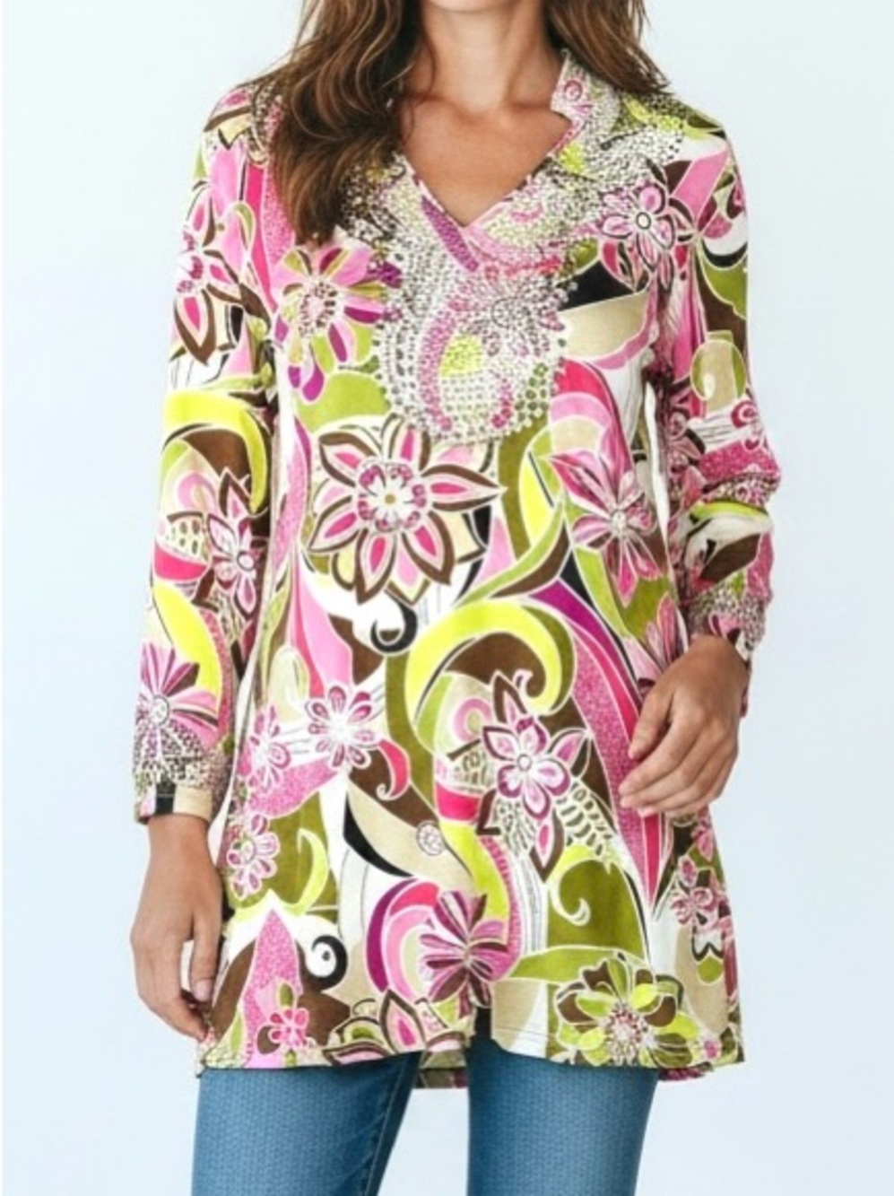 Christina Retro Floral Tunic Blouse Dress  Large